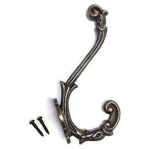 Cast Iron hook -ORNATE STYLE ( LARGE ) - Natural polished finished - FOWLERS