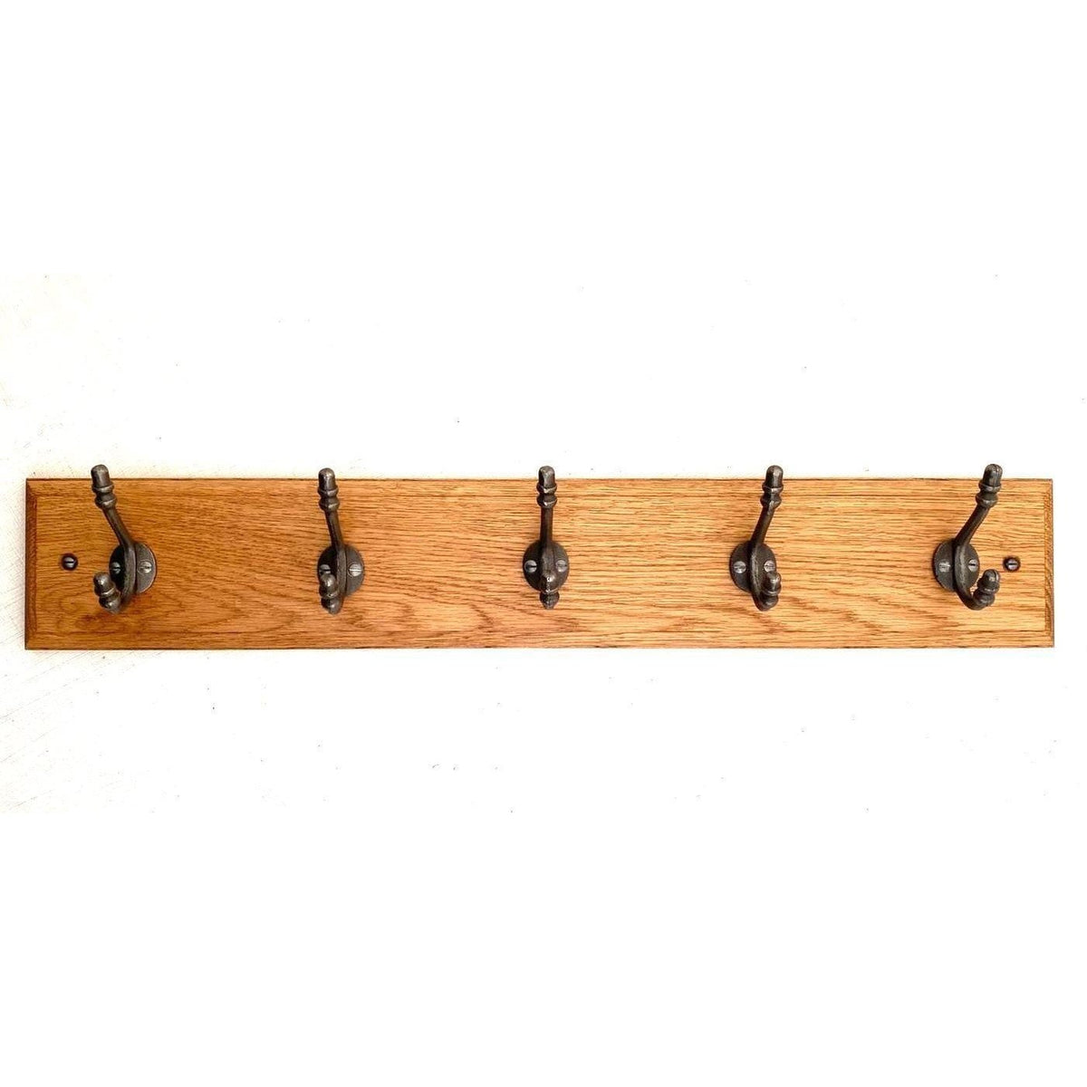 FOWLERS Handmade OAK wooden coat rack - CHILDRENS ACORN CAST IRON HOOKS