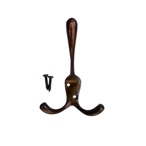 Solid BRASS coat hook - TRIPLE STYLE - Antique style finish