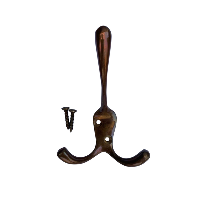Solid BRASS coat hook - TRIPLE STYLE - Antique style finish