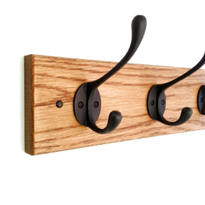 FOWLERS - HANDMADE -  Solid OAK coat rack CLASSIC style with BLACK cast iron hooks