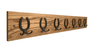 8 sizes - SOLID OAK 'CLASSIC DEEP' OAK COAT RACK - with HORSESHOE Natural polished CAST IRON HOOKS - FOWLERS