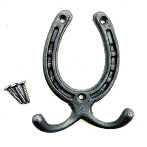Cast Iron coat hooks - HORSESHOE STYLE - Natural polished finish - 2 sizes available. - FOWLERS