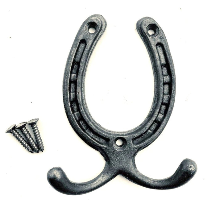 2 Sizes - Cast Iron coat hooks - HORSESHOE STYLE - Natural polished finish
