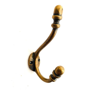 Cast Iron hook - ACORN STYLE - Antique finish BRASS coated finish. - FOWLERS