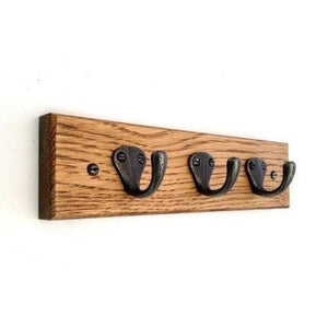 FOWLERS - HANDMADE - SOLID OAK - CLASSIC style NATURAL POLISHED HOOKS KEY RING RACK / DOG LEAD HOOKS - FOWLERS