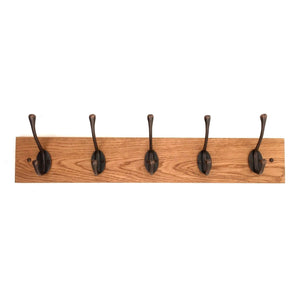 FOWLERS - HANDMADE - Solid OAK coat rack - CLASSIC style with ANTIQUE COPPER FINISH cast iron hooks - FOWLERS