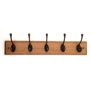 FOWLERS - HANDMADE - Solid OAK coat rack TRADITIONAL style with ANTIQUE COPPER FINISH cast iron hooks - FOWLERS