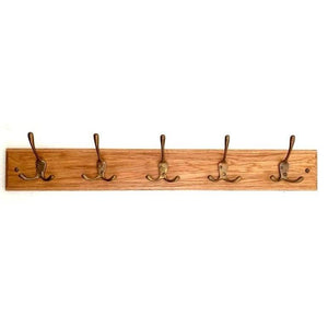 FOWLERS - HANDMADE - Solid OAK coat rack TRADITIONAL style with Antique finish SOLID BRASS Triple hooks - FOWLERS