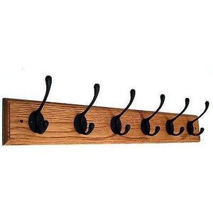 FOWLERS - HANDMADE - Solid OAK coat rack - TRADITIONAL style with BLACK cast iron hooks - 11 sizes available - FOWLERS