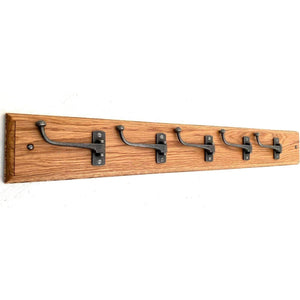 FOWLERS - HANDMADE - Solid OAK coat rack TRADITIONAL style with Swivel (Foldable) Natural polished cast iron hooks - FOWLERS