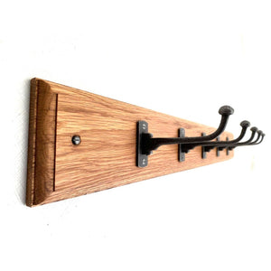 FOWLERS - HANDMADE - Solid OAK coat rack TRADITIONAL style with Swivel (Foldable) Natural polished cast iron hooks - FOWLERS