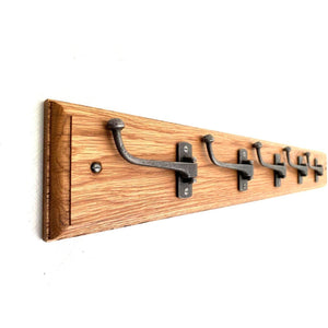 FOWLERS - HANDMADE - Solid OAK coat rack TRADITIONAL style with Swivel (Foldable) Natural polished cast iron hooks - FOWLERS