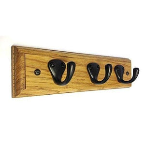 FOWLERS - HANDMADE - SOLID OAK - TRADITIONAL style BLACK HOOKS KEY RING RACK / DOG LEAD HOOKS - FOWLERS