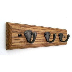 FOWLERS - HANDMADE - SOLID OAK - TRADITIONAL style NATURAL POLISHED HOOKS KEY RING RACK / DOG LEAD HOOKS - FOWLERS