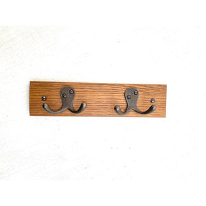 HANDMADE - SOLID OAK CLASSIC SMALL WOODEN COAT RACK - Natural polished CAST IRON ROBE HOOKS. - FOWLERS