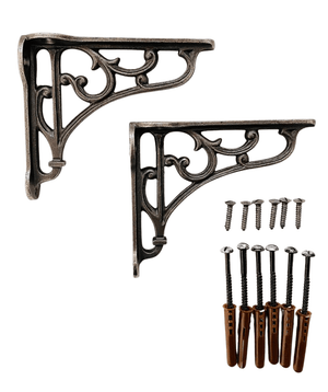 PAIR OF ANTIQUE CAST IRON ORNATE SHELF BRACKETS - 13cm - FOWLERS